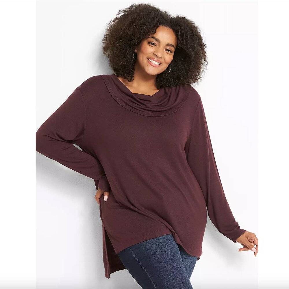 Lane Bryant Knit Cowl Neck Sweater -Merlot Color- Size 34/36